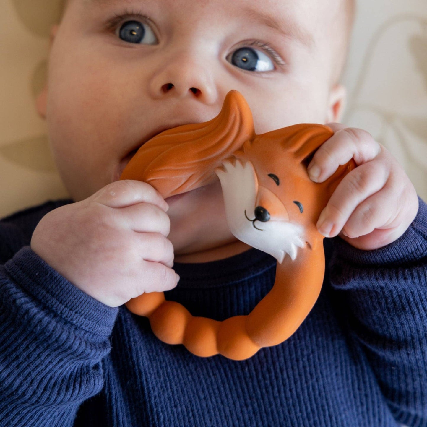 Natural Rubber Fox Teether | Orange