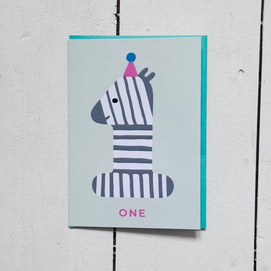 Zebra First Birthday Card