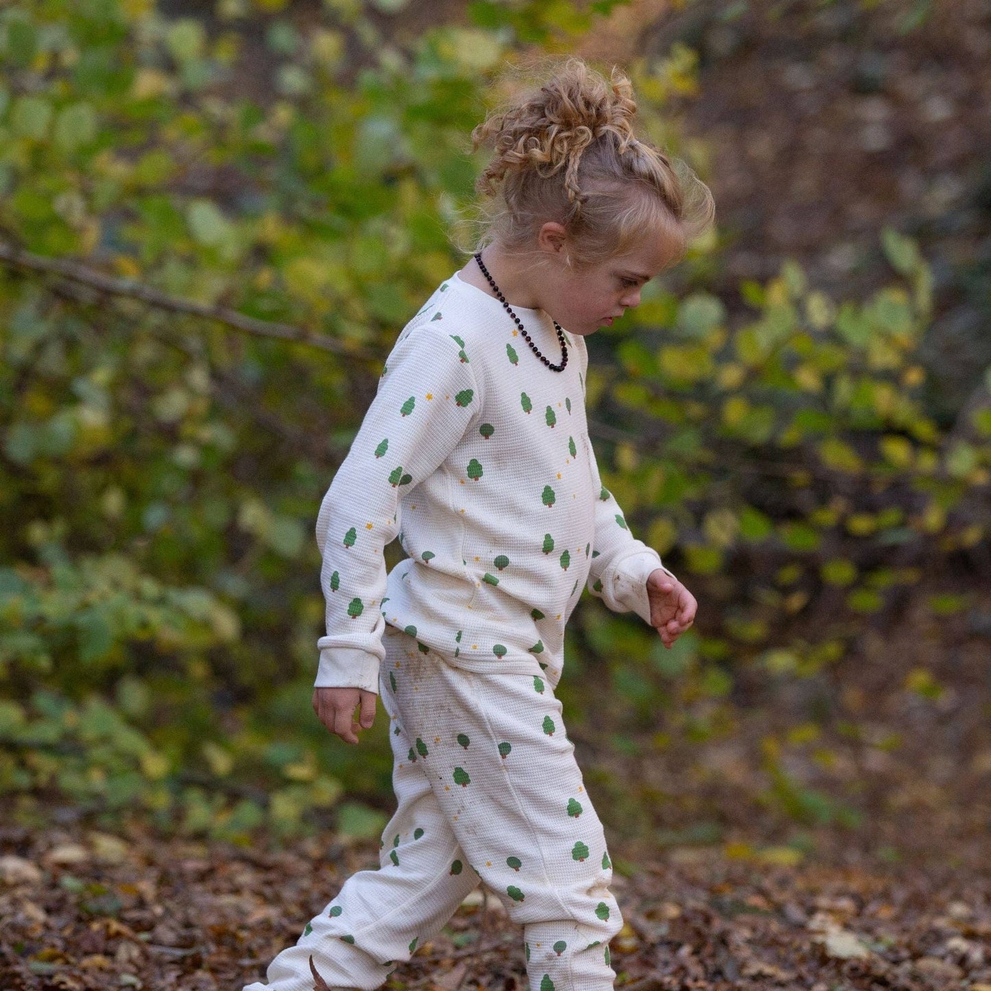 Organic Waffle Pyjamas | Cream Winter Trees