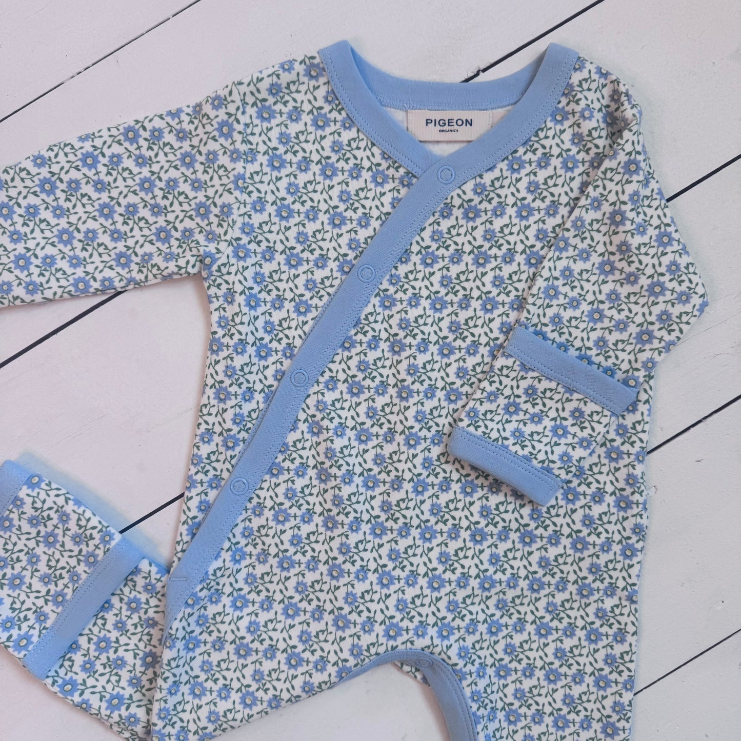 Organic Kimono Romper | Ditsy Blue