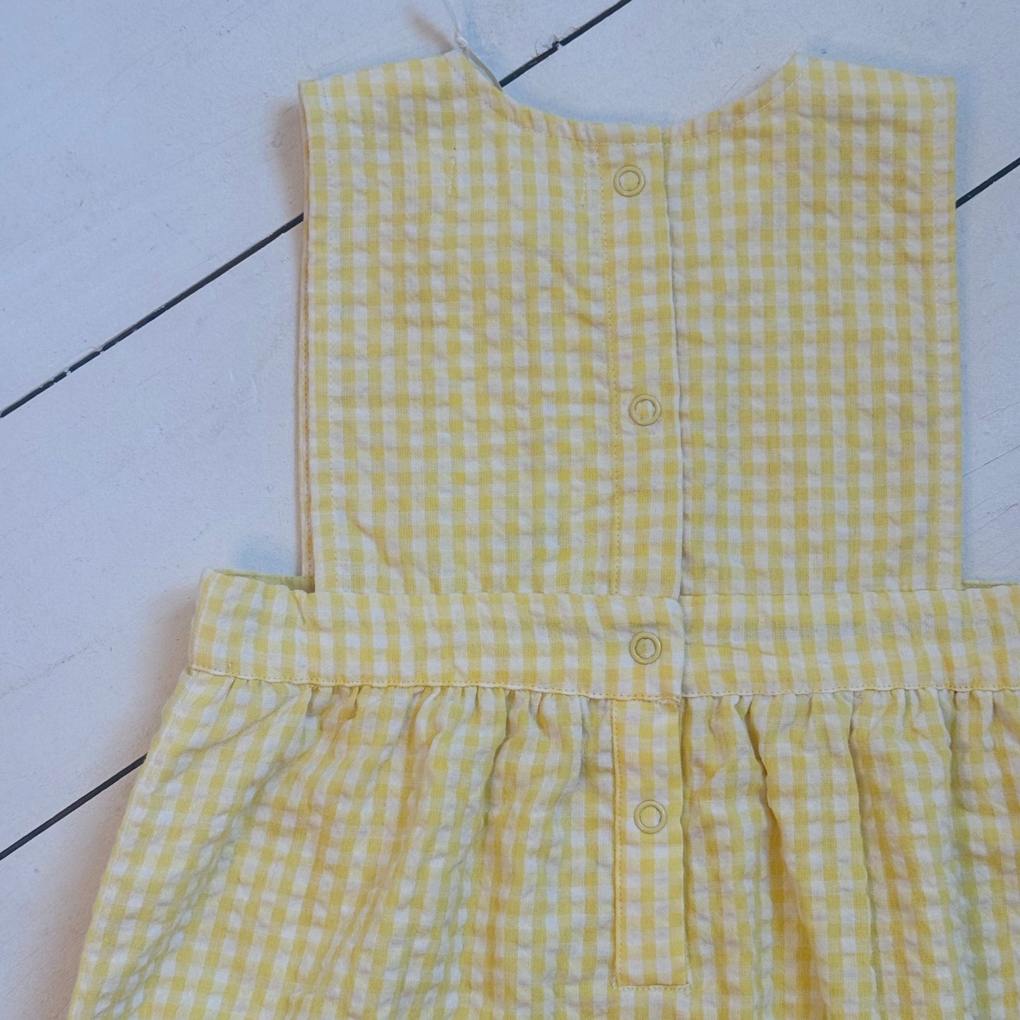 Bib Romper | Yellow Seersucker Check