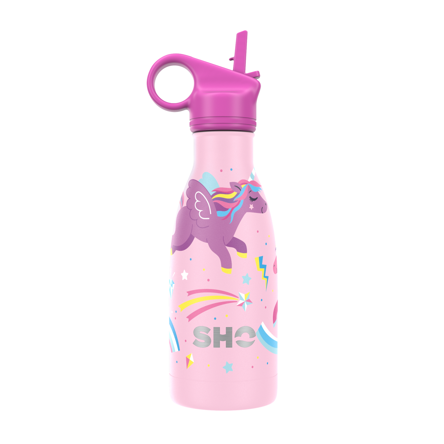 pink unicorn reusable kids water bottle