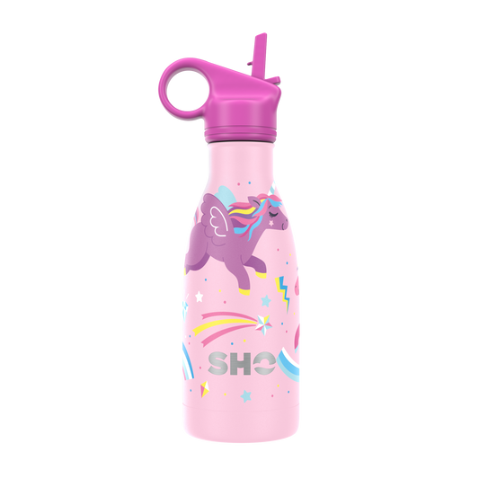 pink unicorn reusable kids water bottle