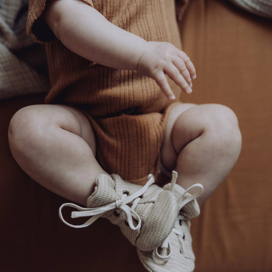 Wool Rib Baby Booties | Oat Stripe