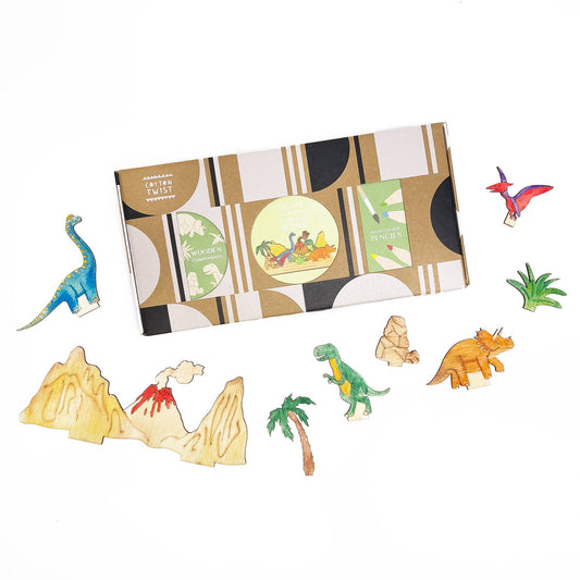 dinosaur craft set cotton twist wooden craft set with watercolour pencils